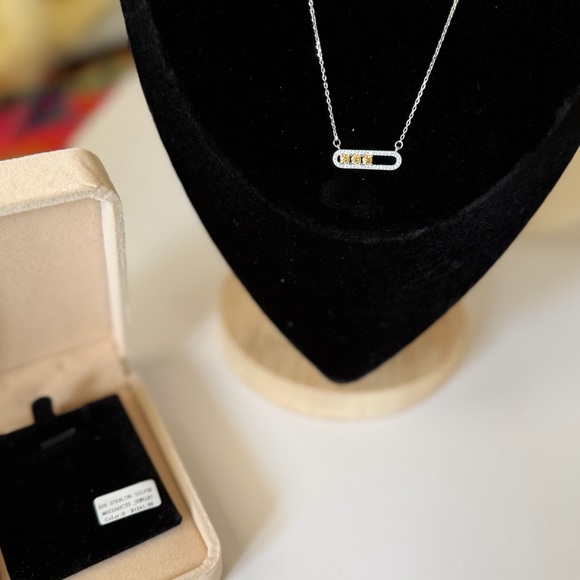 Sterling Silver Moissanite Necklace w/Round Brilliant Golden Yellow Stones ~ NWT - Picture 8 of 13